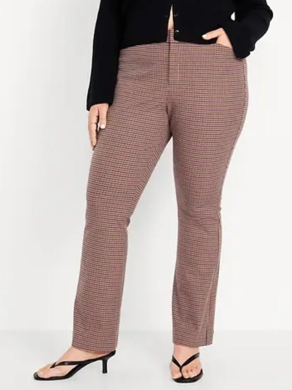 Old Navy High Rise Pixie Flare Pants Brown Check NWT